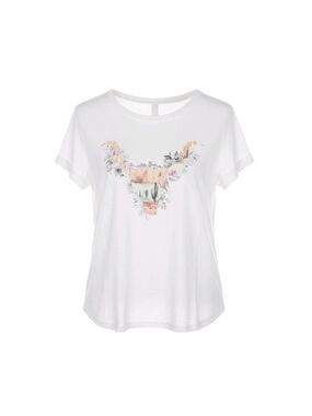 White Short-Sleeve Tee with Pastel Floral Graphic